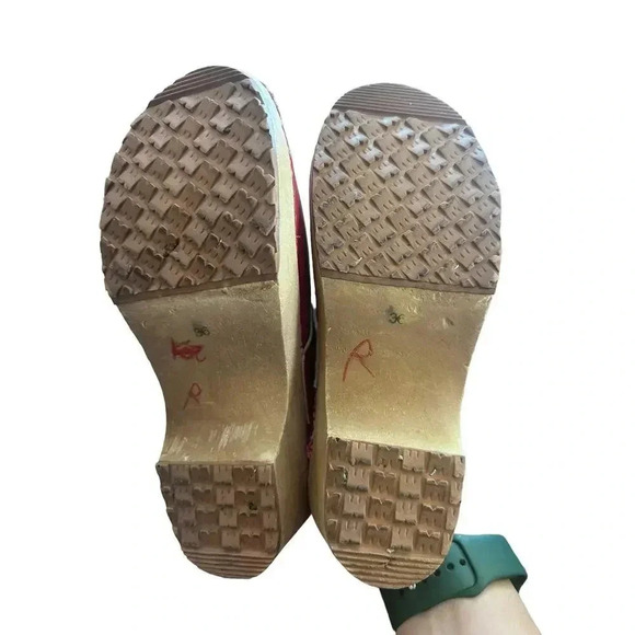 Bjork Red Swedish Wooden Block Sole Leather Slip-On Clogs Size 36 - Picture 5 of 10